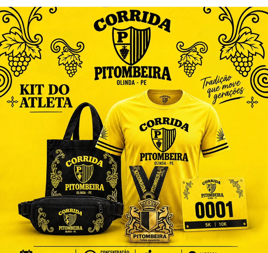 Arte oficial da Corrida Pitombeira com o kit do atleta